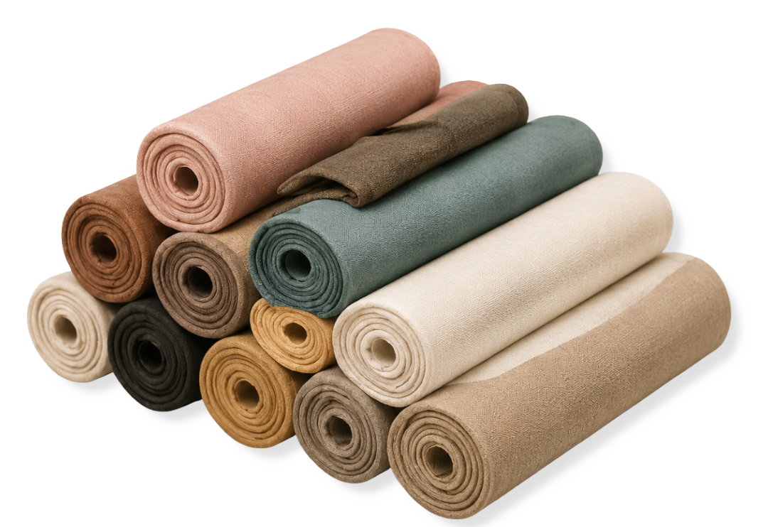 Stacked raw fabric rolls