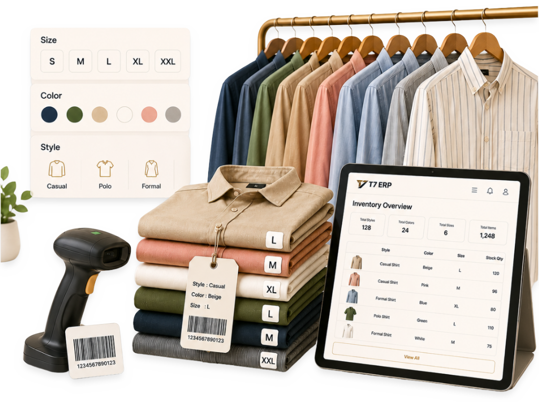 Readymade garment shelves barcode scanner and retail screen