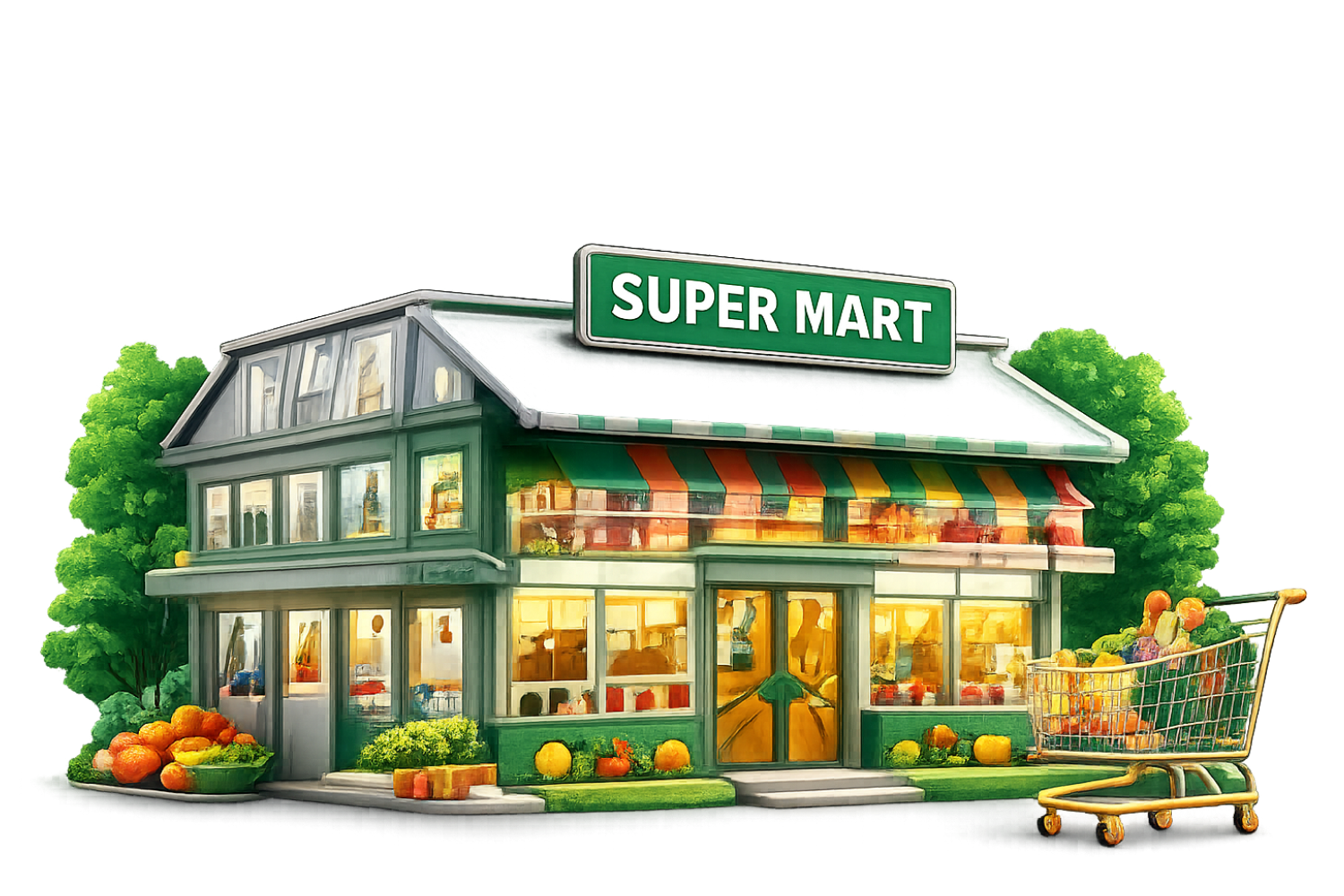 SUPER MART premium 3D storefront vector illustration